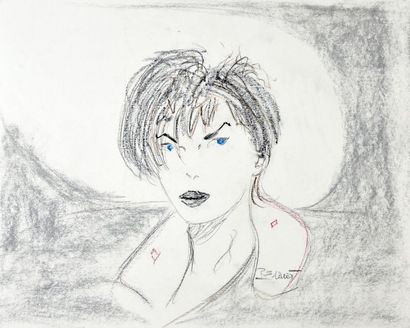 BERTHET, Philippe (1956) 
La femme aux yeux bleus. 
Illustration au pastel. 
Signée...