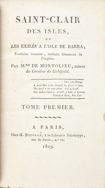 MONTOLIEU Mme de. Saint Clair des Isles ou les exilés à l'Isle de Barra, imprimé...
