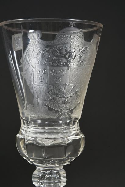null 
LARGE CRYSTAL COMMEMORATIVE GLASS, WITH THE KINGDOMS OF FRANCE'S ARMS.



The...