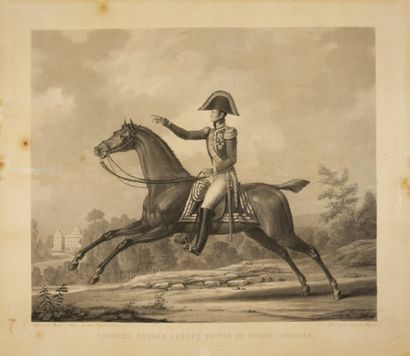 Ecole Italienne du XIXe siècle. Equestrian portrait of Prince Charles-Amédée of Savoy-Carignan.
Engraving...