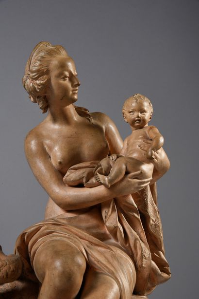 PAJOU Augustin (1780-1809). Allegory of the birth of the Dauphin.
Terracotta group,...