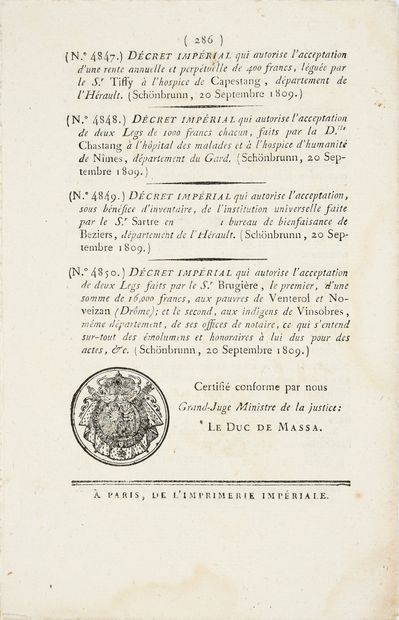 null DIVORCE OF EMPEROR NAPOLEON.
Bulletin des Lois, copy n°253, relative to the...