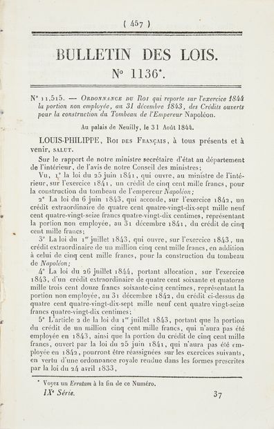 TOMB OF EMPEROR NAPOLEON.
Bulletin des Lois,...