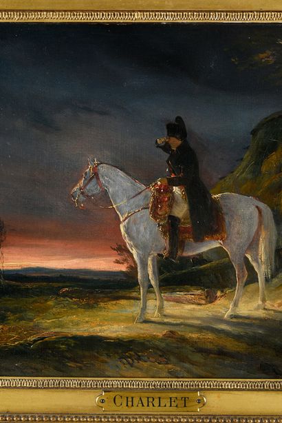 CHARLET Nicolas-Toussaint (1792-1845). Emperor Napoleon I on horseback on a battlefield,...