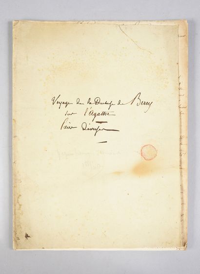 null VOYAGE DE LA DUCHESSE DE BERRY.
Rapport manuscrit de sept pages signé Turpin,...