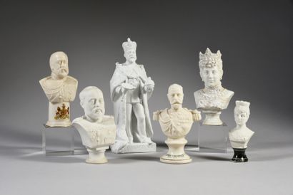 null EDWARD VII, King of Great Britain (1841-1910). 
 Set of five busts and one statuette...