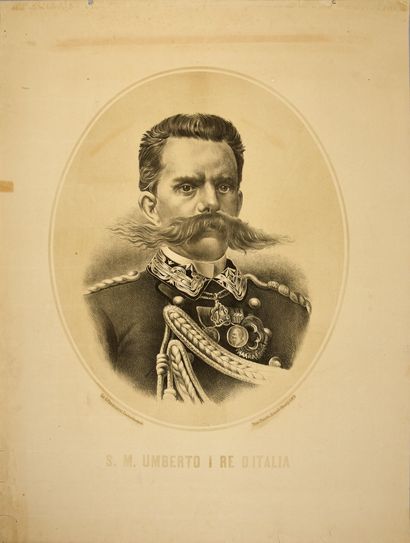 Ecole Italienne du XIXe siècle. Portrait du roi Humberto Ier d'Italie.
Lithographie...