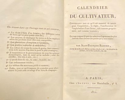BASTIEN Jean-François. Calendar of the farmer, printed in Paris, by the author, 1811,...