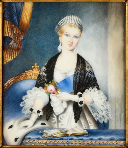 ATTRIBUÉ À JOHN HASLEM (1808-1884). Portrait of the young Queen Victoria of Great...