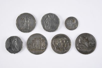 null MATRICES FOR MEDALS.
Set of seven pewter medal dies, representing the profiles...