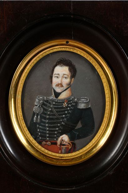 POTERLET Jules (1802-1839). Portrait d'un officier du 5e ou du 6e régiment des Chasseurs...