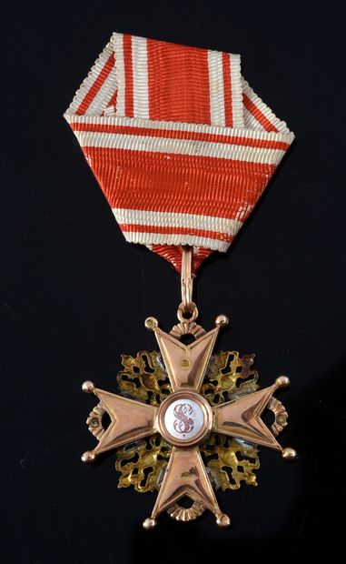 null ORDER OF SAINT STANISLAS (Russia). 
 Gold and enamel knight's cross, 3rd class...