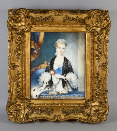 ATTRIBUÉ À JOHN HASLEM (1808-1884). Portrait de la jeune reine Victoria de Grande-Bretagne...