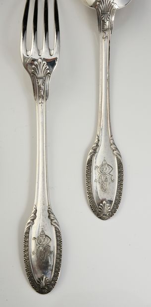 null IMPORTANT SILVER MENAGER.
PUIFORCAT, PARIS, 1920-1924.
Model with pear-shaped...