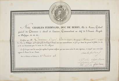 BREVET DE SERVICE SIGNED
BY THE DUKE OF BERRY.
Printed...