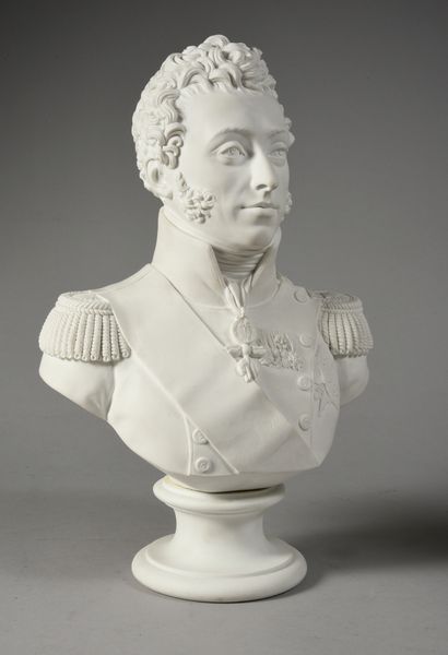LOUIS-ANTOINE, duc d'Angoulême (1775-1844). Grand buste en biscuit, reposant sur...