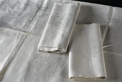 null SET OF THREE SERVIETTES.
In damask linen embroidered with the initials R.B.C....