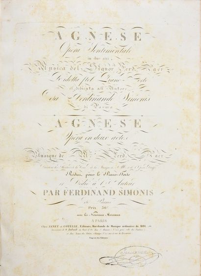 PAËR Ferdinand. Agnès, sentimental opera in two acts, music by Ferdinand Paër, for...