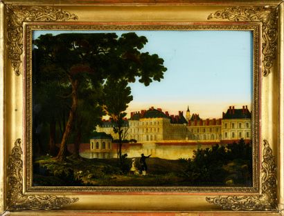 École française du XIXe siècle. Vue du château de Fontainebleau côté jardin.
Fixé...