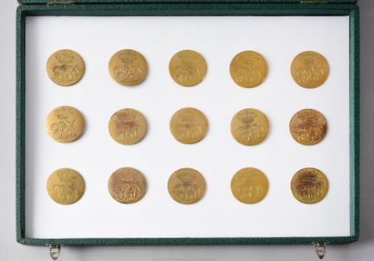 null ROYAL HOUSE.
Set of 15 gilt metal livery buttons, round shape, engraved with...
