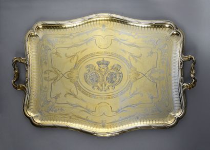 null LARGE SERVING TRAY WITH THE ARMS OF KING LOUIS-PHILIPPE AND QUEEN MARIE-AMÉLIE,...