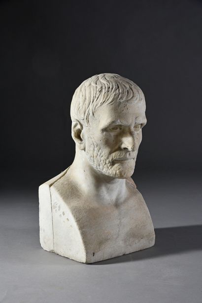 null Bust of a bearded man, probably Lucius Junius Brutus. Carved white marble, wear...
