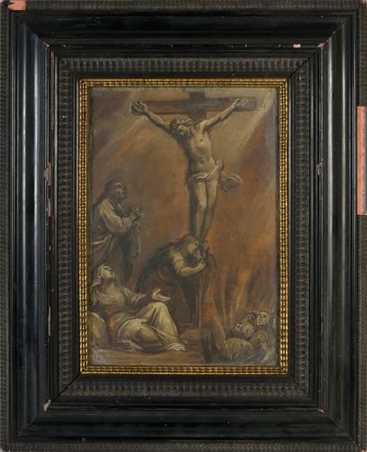 École Flamande du XVIIe siècle 
Le Christ en croix avec la Vierge, Saint Jean, Marie...