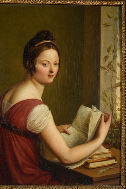 ECOLE FRANÇAISE du début du XIXe siècle. 
Carried by a young girl reading at her...