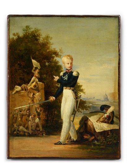 ATTRIBUÉ À HORACE VERNET (1789 - 1863) 
Portrait présumé du jeune Duc de Nemours...