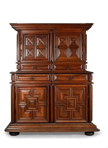 Important two-carved walnut recessed sideboard...