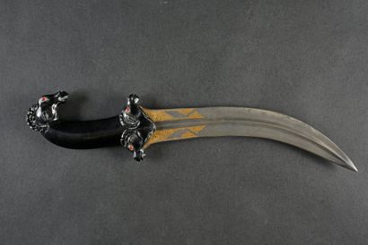 null Indian ceremonial Jambiya dagger with ibex head, black jade handle, hilt decorated...