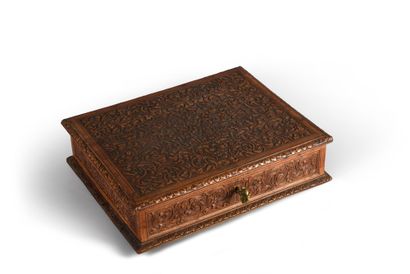 null Pair of wooden boxes known as Saint Lucia boxes, decorated with foliage scrolls...