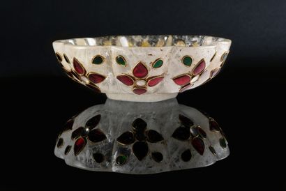 null Indian bowl with ribbed belly resting on a small rock crystal heel inlaid and...