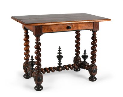Console table in walnut and blackened wood,...