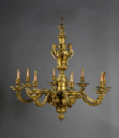 Finely chiselled and gilded bronze chandelier...