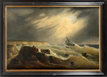 L. BURGADE. 
The shipwreck.
Canvas, signed and dated 1868.
78 x 114 cm.