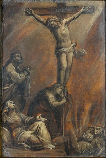 École Flamande du XVIIe siècle 
Christ on the cross with the Virgin, St. John, Mary...