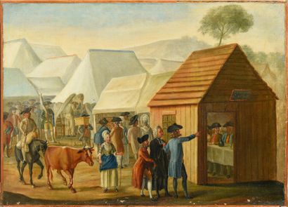 École FLAMANDE du XVIIIe siècle. 
Military camp.
Pair of canvases, unframed.
69 x...