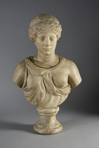 Female bust in sculpted white marble, resting...