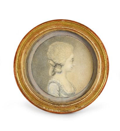André PUJOS (1738 - 1788) 
Portrait d'Homme et de femme de profil.
Formant pendants.
Pierre...
