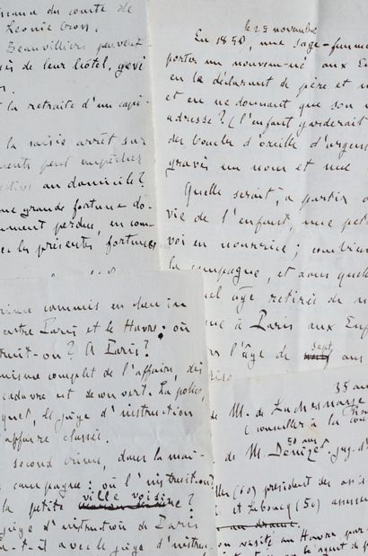 ZOLA, Émile & Gabriel THYÉBAUT. Set of 7 documents: 4 working manuscripts by Zola,...