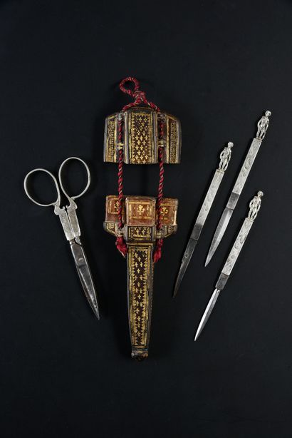 Rare scissor case in calfskin decorated with...