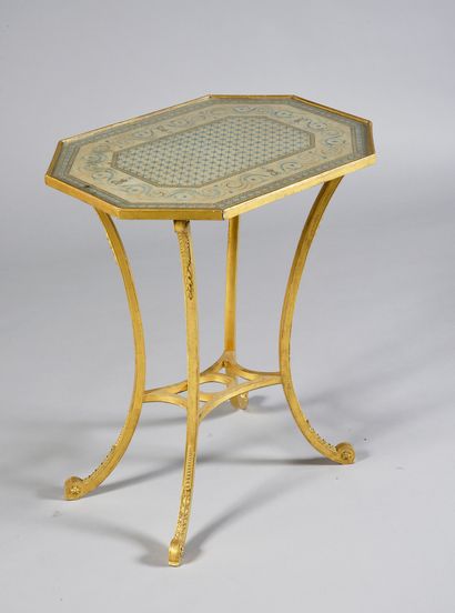 Table de salon en bois doré, forme octogonale,...