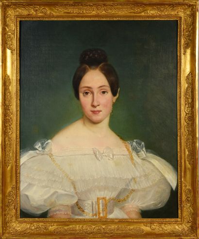 M. HENRY (actif vers 1820) 
Portrait de jeune fille.
Toile.
71 x 58 cm