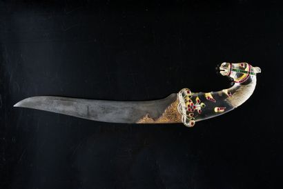null Indian dagger, Khanjar pommel in rock crystal inlaid with red and green stones...