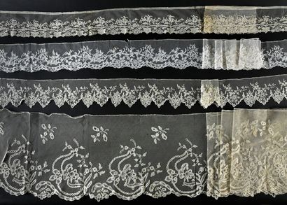 null Seven borders in English or Brussels appliqué, circa 1870-90.
Elegant floral...