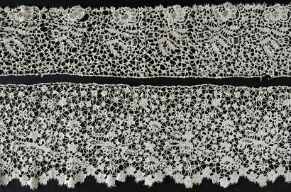 null Three lace borders, Carrickmacross, late 19th century.
In Carrickmacross guipure...