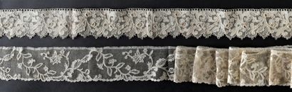 null Needle lace borders, Argentan and Burano, end of the XIXth century.
Two dark...