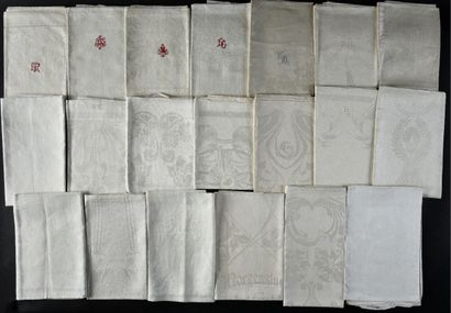 Twenty new long tea towels in damask, circa...