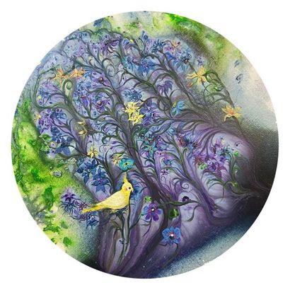 Wenzu Zhu Spring Acrylic on canvas, diameter 80 cm